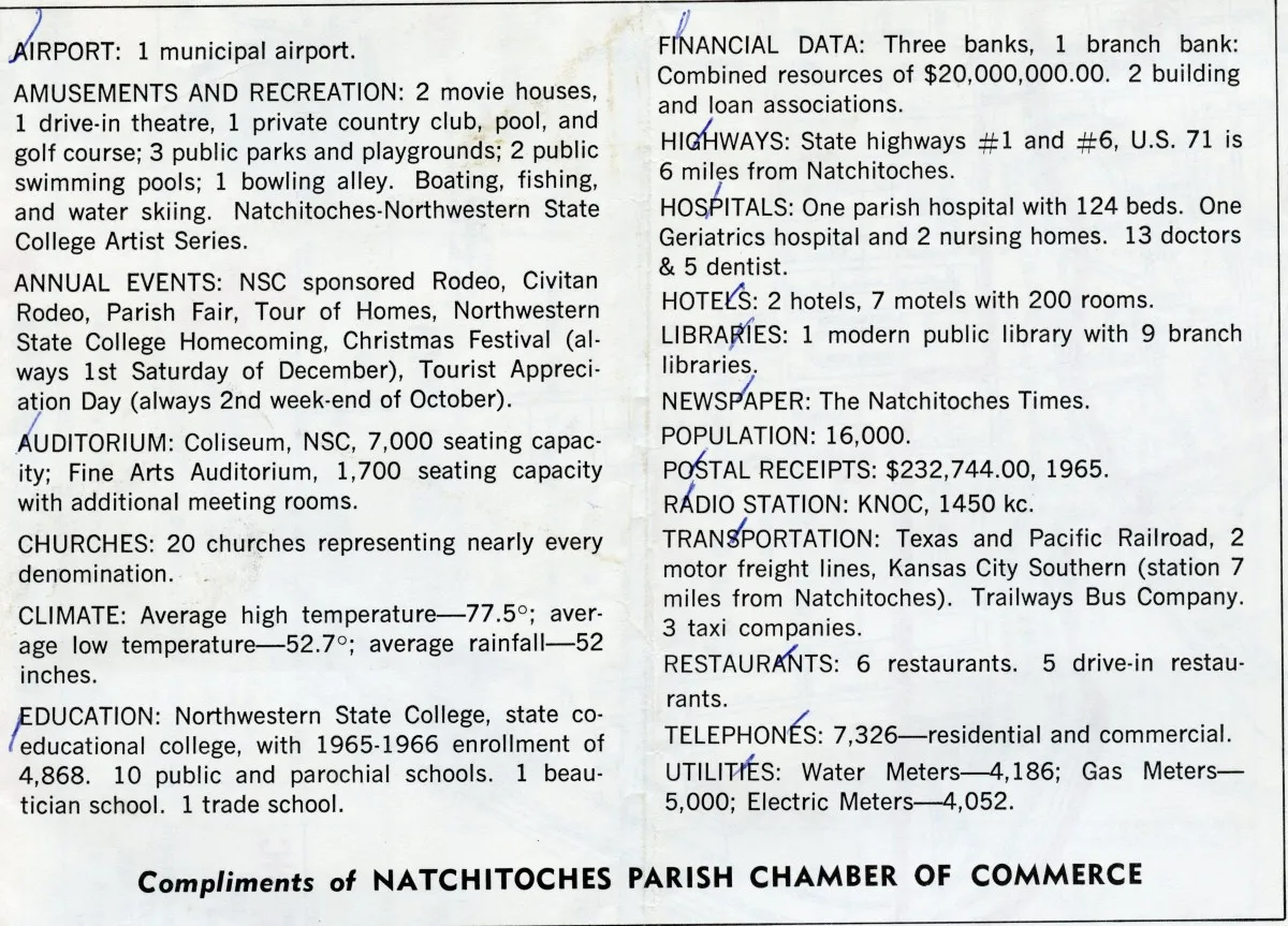 Natchitoches Promotional Brochure from the 1950s or 1960s