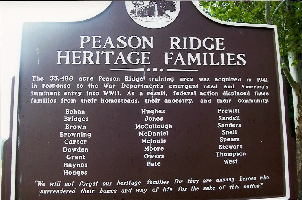 Historical marker to the Heritage Families of Peason Ridge located in the Peason Memorial Park. (Robertson Collection)