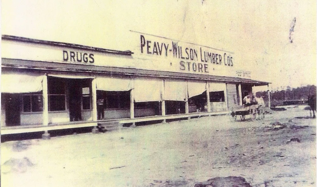 Peavy Wilson Lumber Company Commisary that was located at the Peason Mill. It was operated by the company and was open to everyone. (Robertson Collection)