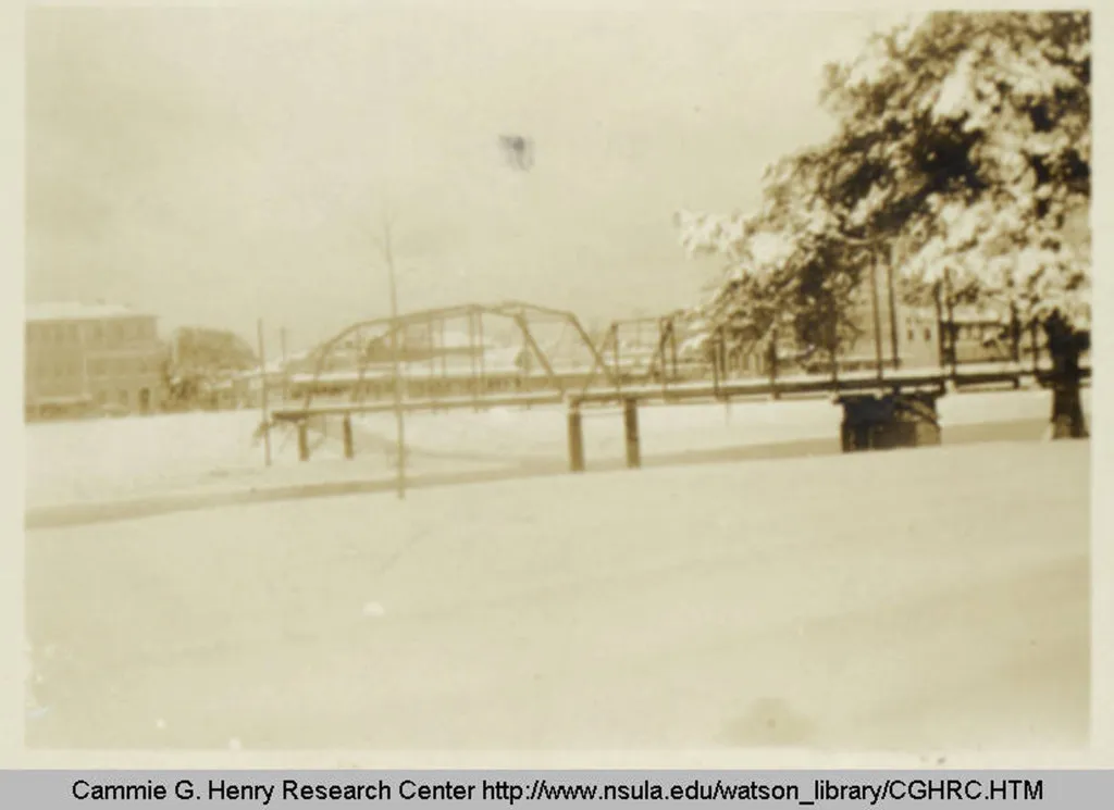 Cane River Bridge after snowfall.