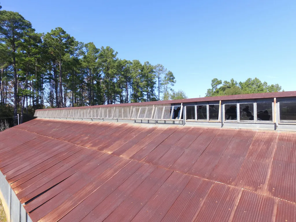 Levered windows with metal screens opened and closed along the length of the top of the building to provide air and light and thereby enable Herbert to live at least somewhat comfortably without ever having to subscribe to electricity