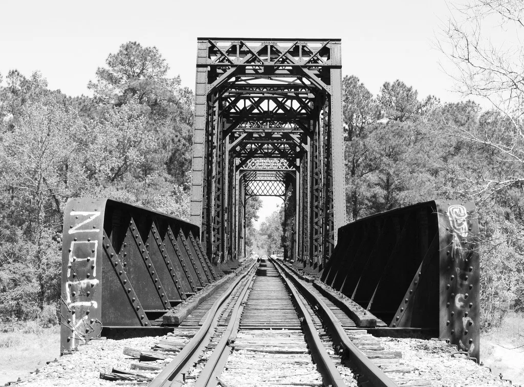 Railroad bridge over Sabine River, built pre-1910. Photo by Patrick Feller