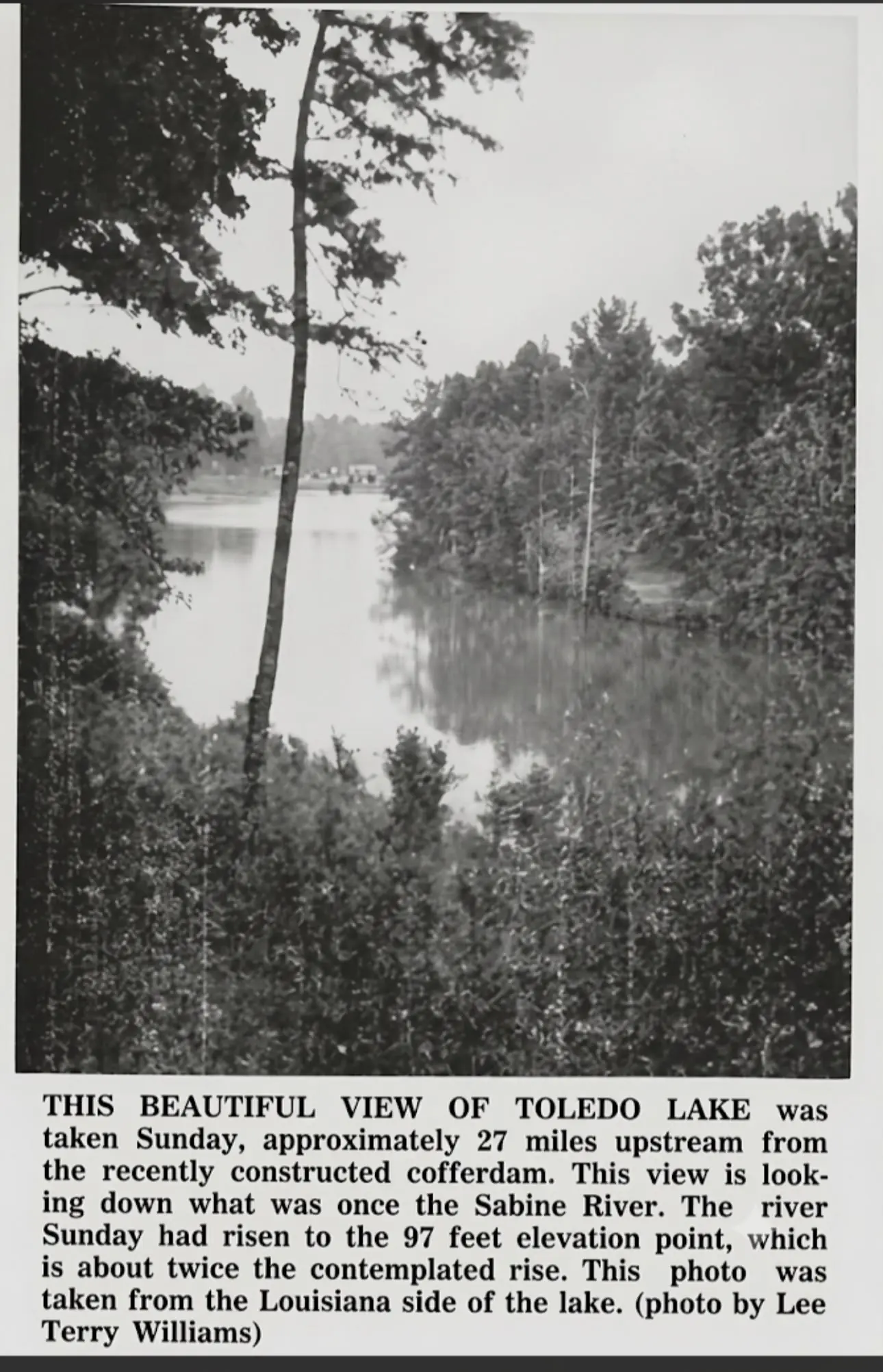 Photograph from the Facebook post “Photo of the Sabine River in 1966 as its waters were rising in tbe process of the…”