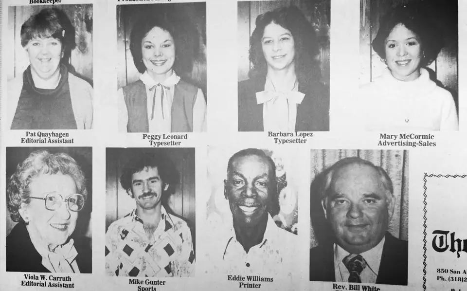 Photograph from the Facebook post “Staff of The Sabine Index from around the 70s or 80s”