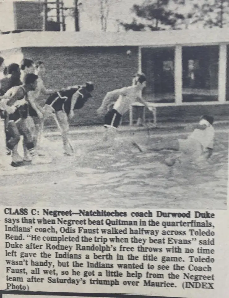 Photograph from the Facebook post “Fun, 1972 after Negreet won state championship”