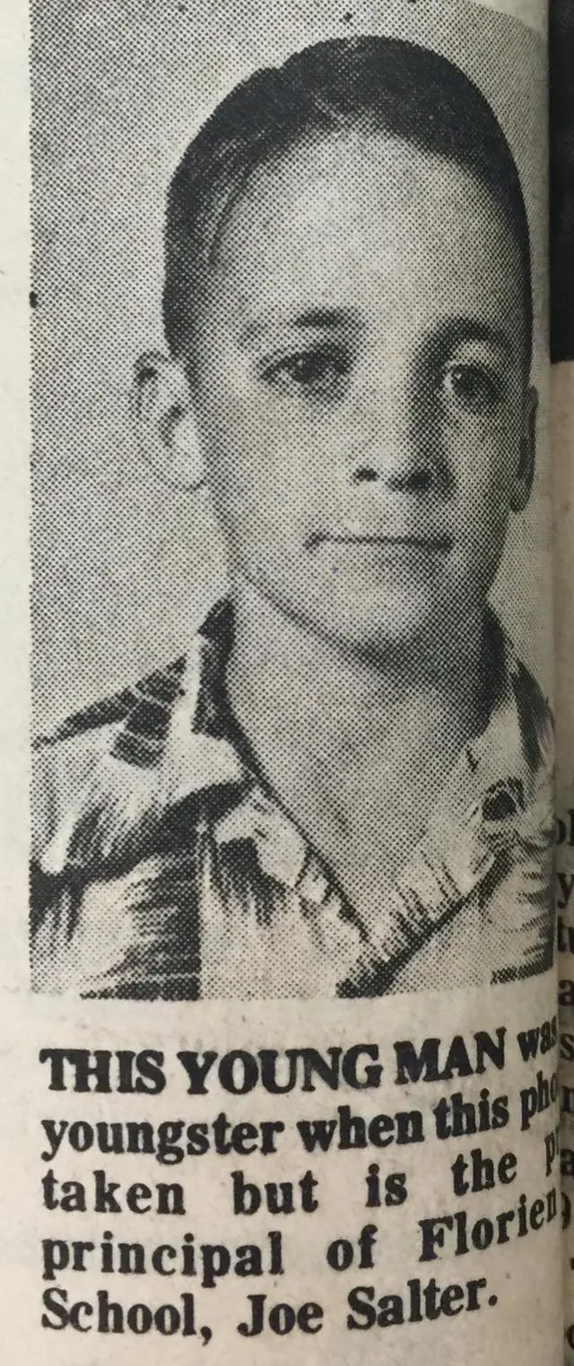 Photograph from the Facebook post “Joe Salter as a young lad and later as Principal at Florien.”