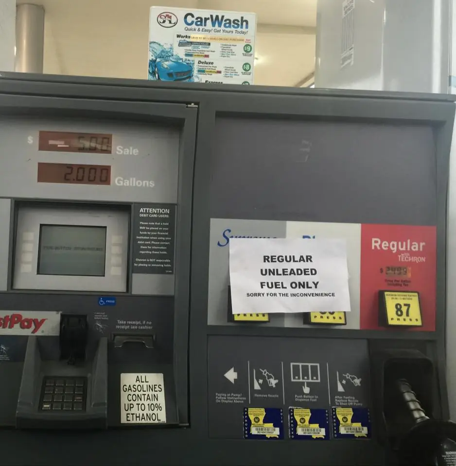 Photograph from the Facebook post “Does anyone know why there is only regular unleaded fuel in town?”