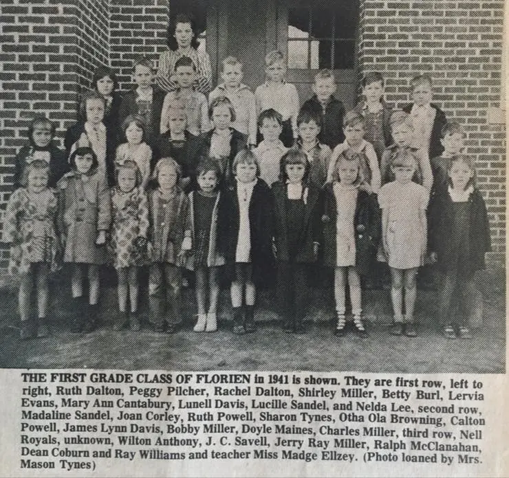Photograph from the Facebook post “Florien First Grade in 1941”
