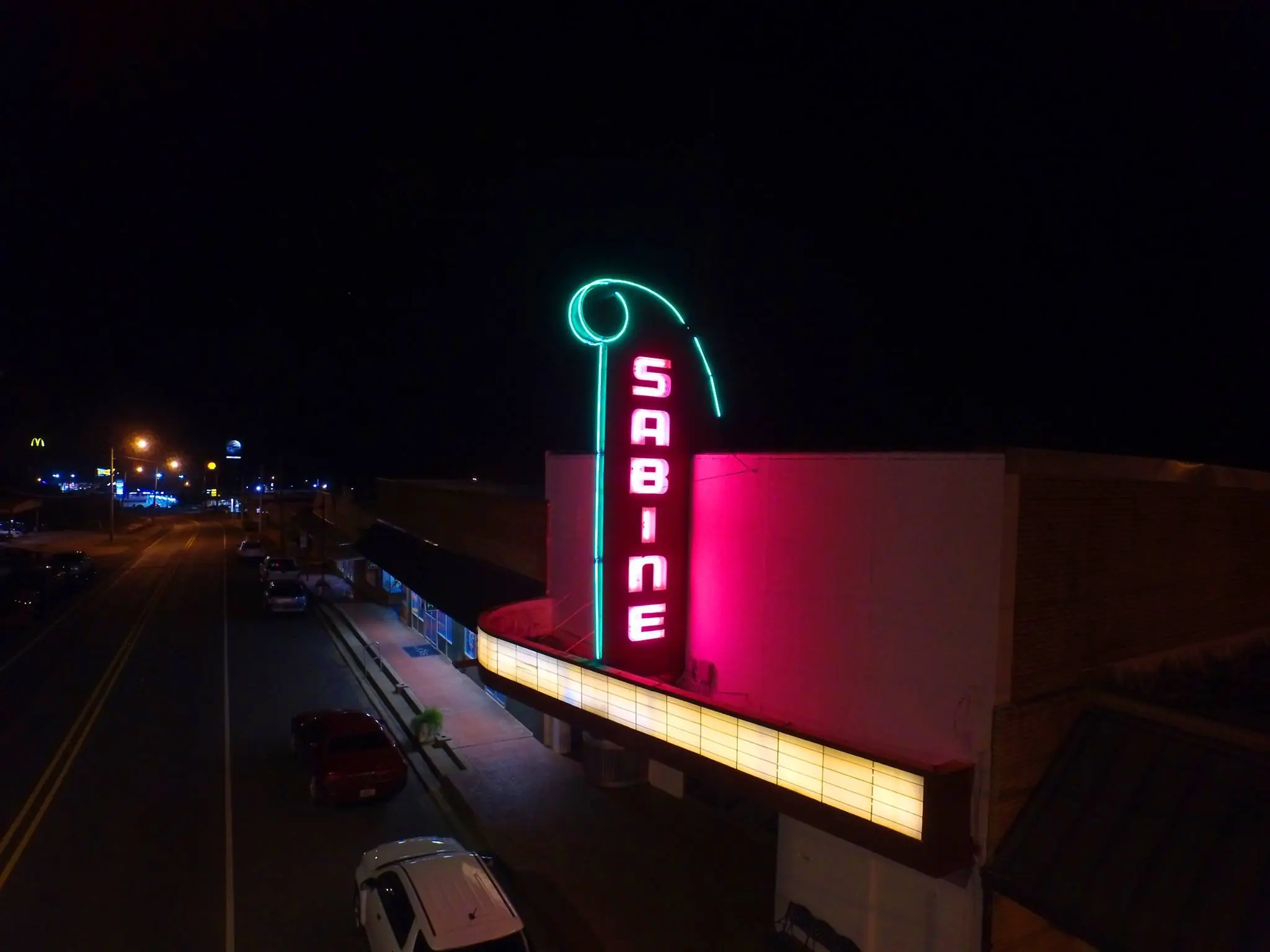 Photograph from the Facebook post “Photos taken from the air of the Sabine Theater last night.”