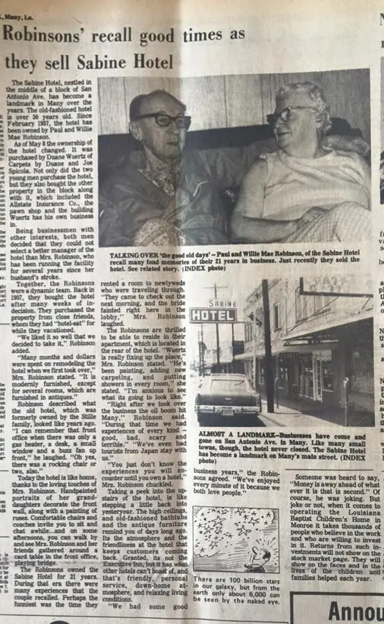 Photograph from the Facebook post “Sabine Hotel, article published in 1978”