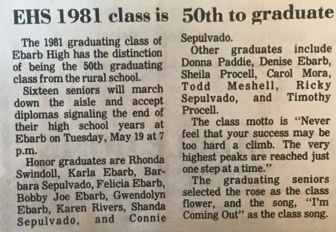 Photograph from the Facebook post “1981 grads...”