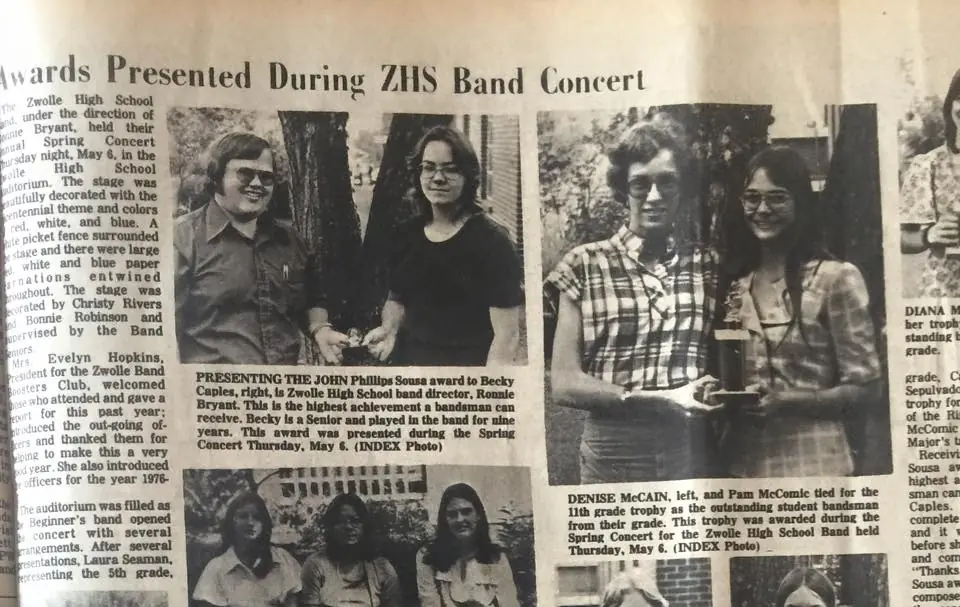 Photograph from the Facebook post “1976 Zwolle High band concert”