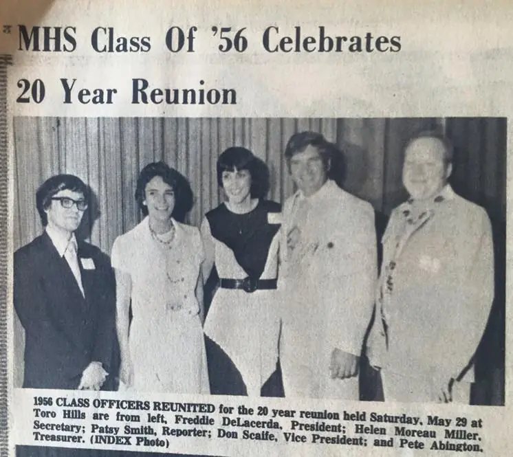 Photograph from the Facebook post “Many High Class of 56, in 1987 #manyhighclassof56”
