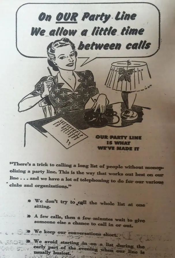 Photograph from the Facebook post “Fun advertisement for party lines (watch Pillow Talk with Rock Hudson and Doris Day and…”