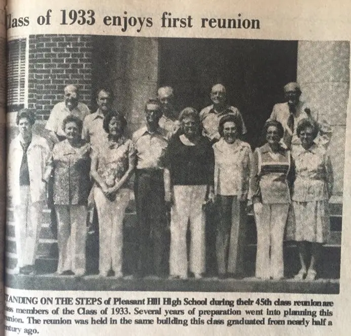 Photograph from the Facebook post “Pleasant Hill Class of 1933 reunites in 1979 #pleasanthillhighclassof33”