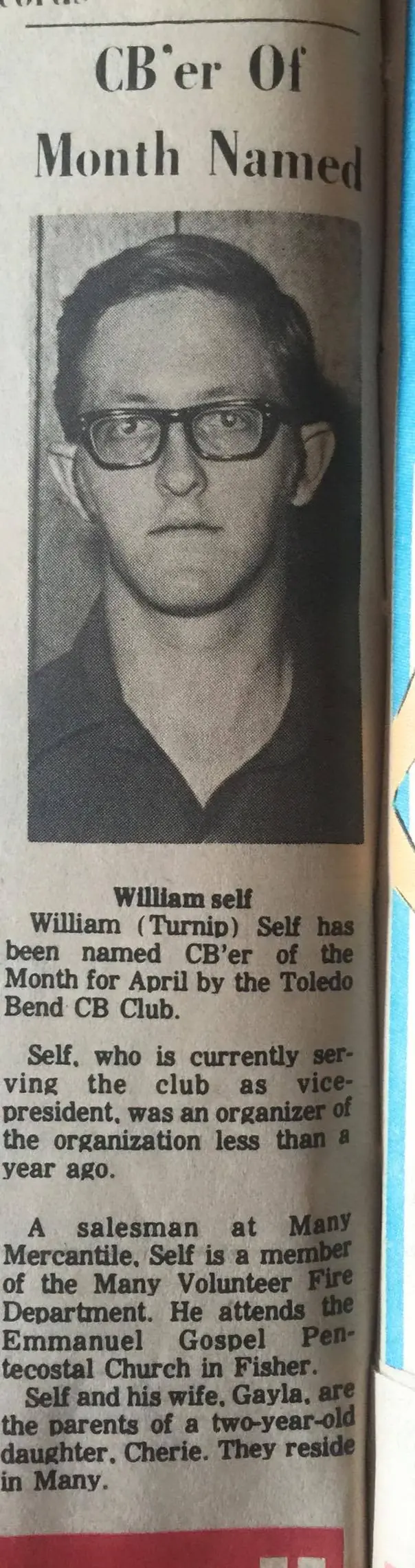 Photograph from the Facebook post “1976, CBer of the Month!”