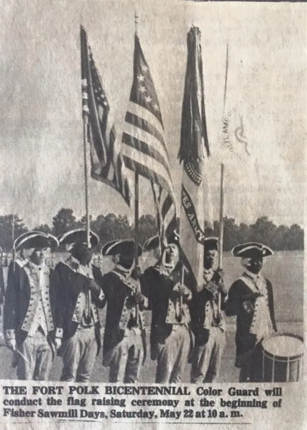 Photograph from the Facebook post “1976, Fort Polk Bicentennial Color Guard.”