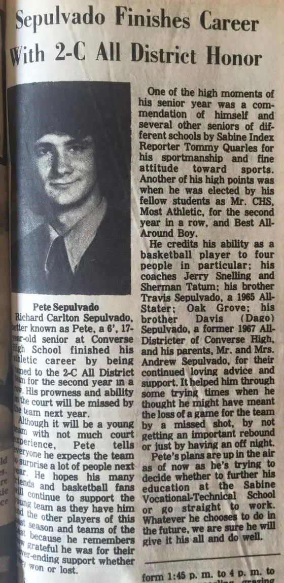 Photograph from the Facebook post “Richard Carlton "Pete" Sepulvado, 1976 #conversehighalumni”