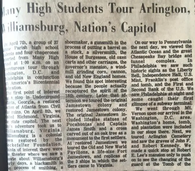Photograph from the Facebook post “Many High students tour Nation's Capitol, 1976”