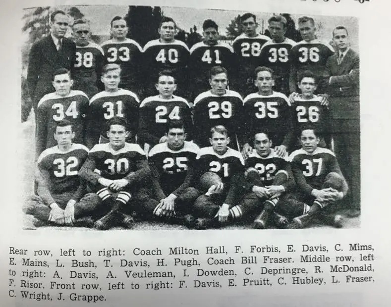 Photograph from the Facebook post “Many High Tigers football team, 1938.”