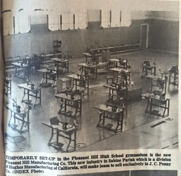 Photograph from the Facebook post “Once upon a time in the Pleasant Hill High gym, blue jeans were manufactured for JC Penny.”