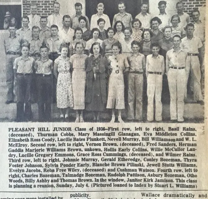 Photograph from the Facebook post “Pleasant Hill Junior Class, 1936 #pleasanthillhighclassof37”