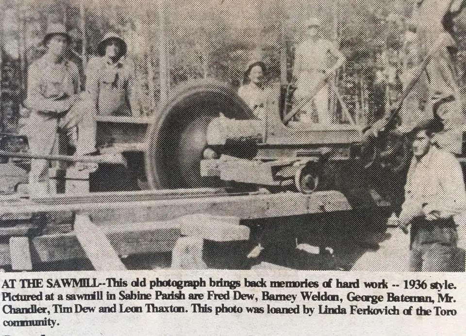 Photograph from the Facebook post “1936 sawmill in Sabine Parish.”