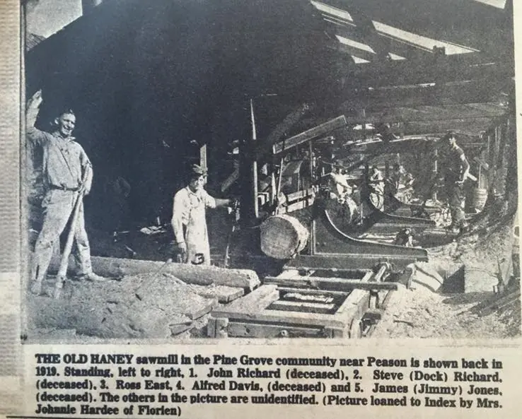 Photograph from the Facebook post “The old Haney Sawmill in Pine Grove Community near Peason.”