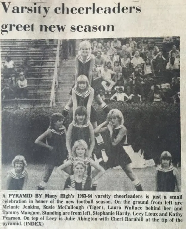 Photograph from the Facebook post “1983 Many High cheerleaders.”