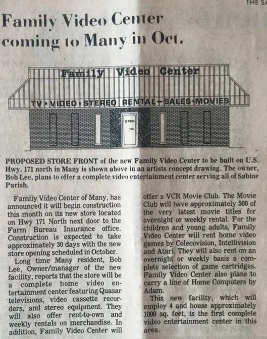 Photograph from the Facebook post “1983, Family Video Center”