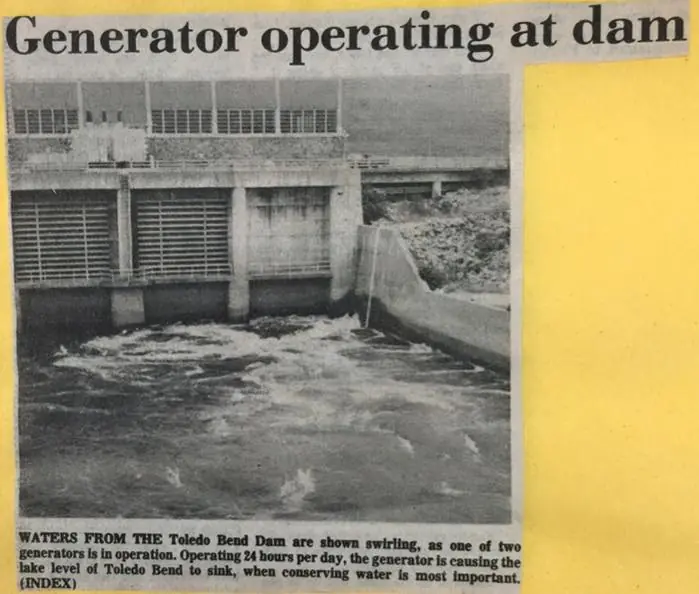 Photograph from the Facebook post “1981, generator at Toledo Bend Dam”