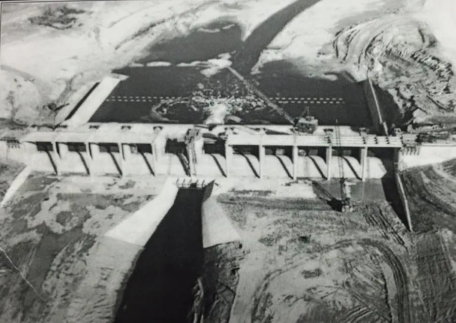 Photograph from the Facebook post “Toledo Bend Dam spillway gates under construction, 1960s.”