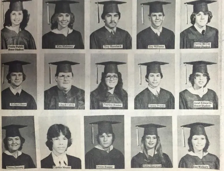 Photograph from the Facebook post “Sabine Parish graduates, Class of 1982.”