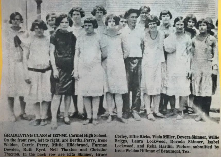 Photograph from the Facebook post “1927 graduating class of Mount Carmel School”