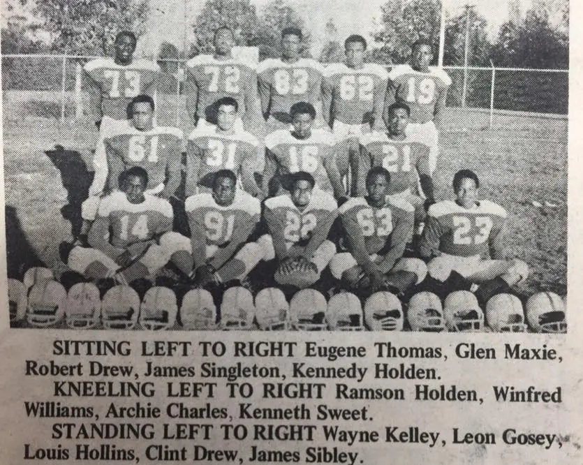 Photograph from the Facebook post “Sabine High Blue Waves football, 1968”