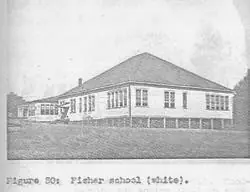 Photograph from the Facebook post “1954 photos of architecture in Fisher, Louisiana, including drawings of housing layouts…”