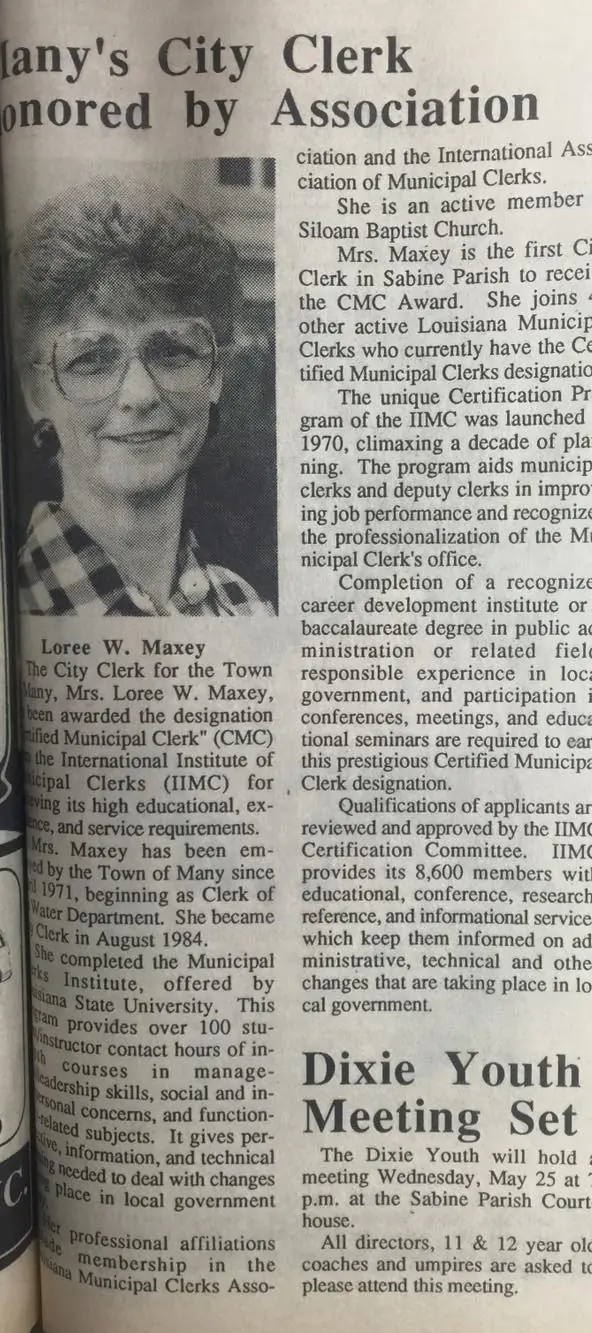 Photograph from the Facebook post “1988- Loree Maxey was an incredible City Clerk!”