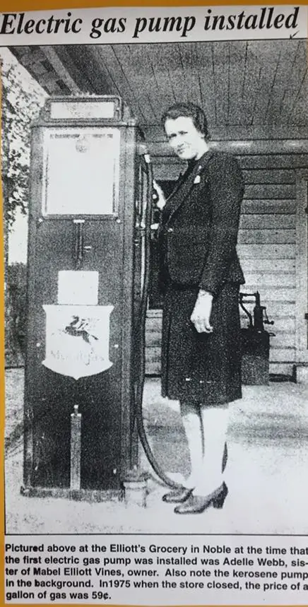 Photograph from the Facebook post “At Elliott's Grocery in Noble, Adelle Webb, sister of store owner Mable Elliott Vines.”