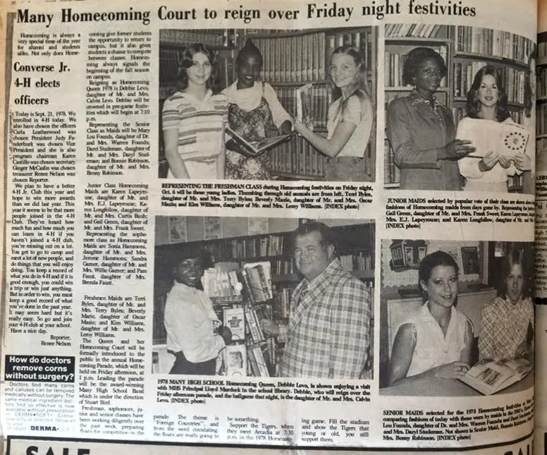 Photograph from the Facebook post “1978, Many High Homecoming Court #1978ManyHighSchool #ManyHomecoming”