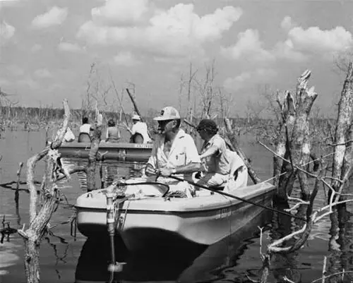 Photograph from the Facebook post “An early photo of fishing on Toledo Bend, back when many trees were still exposed.”