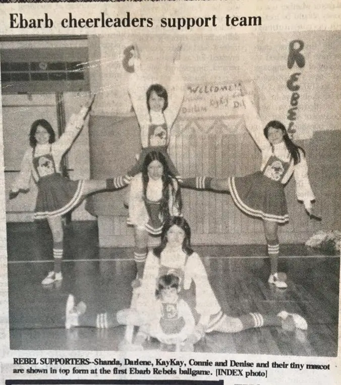 Photograph from the Facebook post “Ebarb cheerleaders, 1978 #1978EbarbCheerleader”