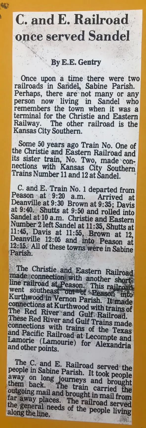Photograph from the Facebook post “C & E railroad once served Sandel Community near Florien”