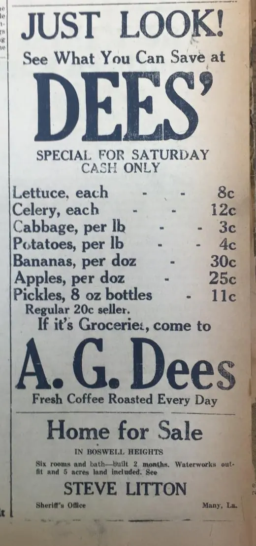 Photograph from the Facebook post “1927, Dees Store and home for sale”