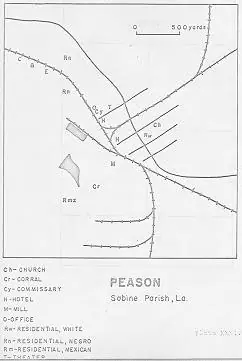 Photograph from the Facebook post “The layout of Peason community back in the heyday of lumbering, when Peason was owned…”