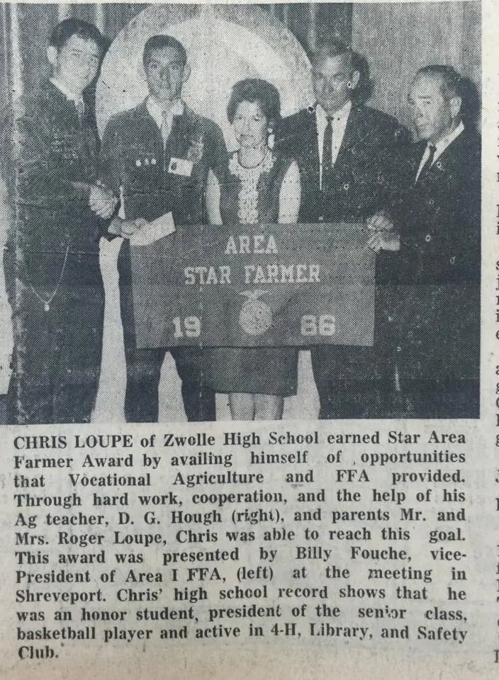 Photograph from the Facebook post “Chris Loupe takes Star Area Farmer Award in 1966”