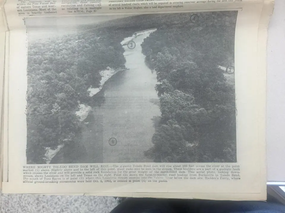 Photograph from the Facebook post “Where the mighty Toledo Bend Dam will rise.”