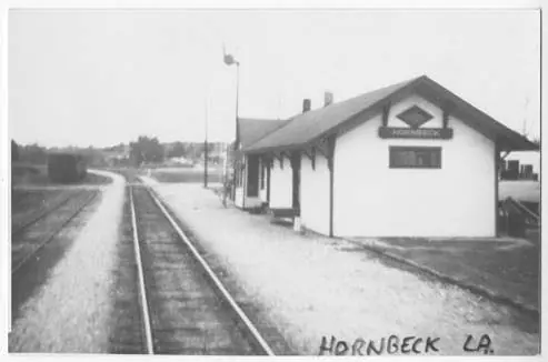 Photograph from the Facebook post “Hornbeck Railroad Depot, between 1940 and 1960.”
