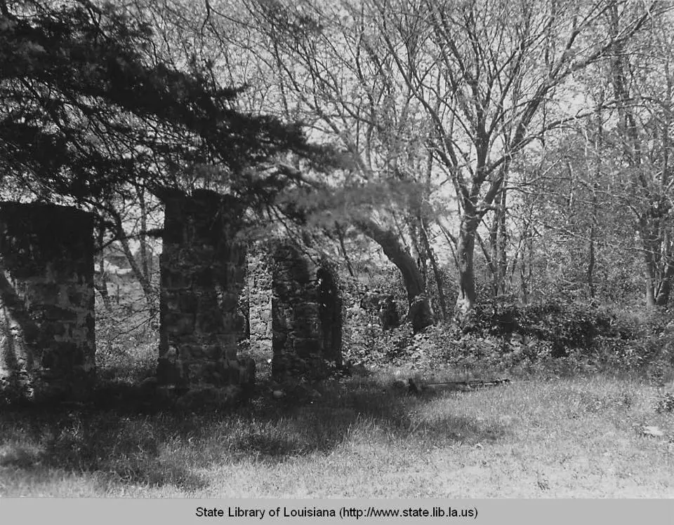 Photograph from the Facebook post “Rock pillars at entrance of Fort Jesup, 1941.”