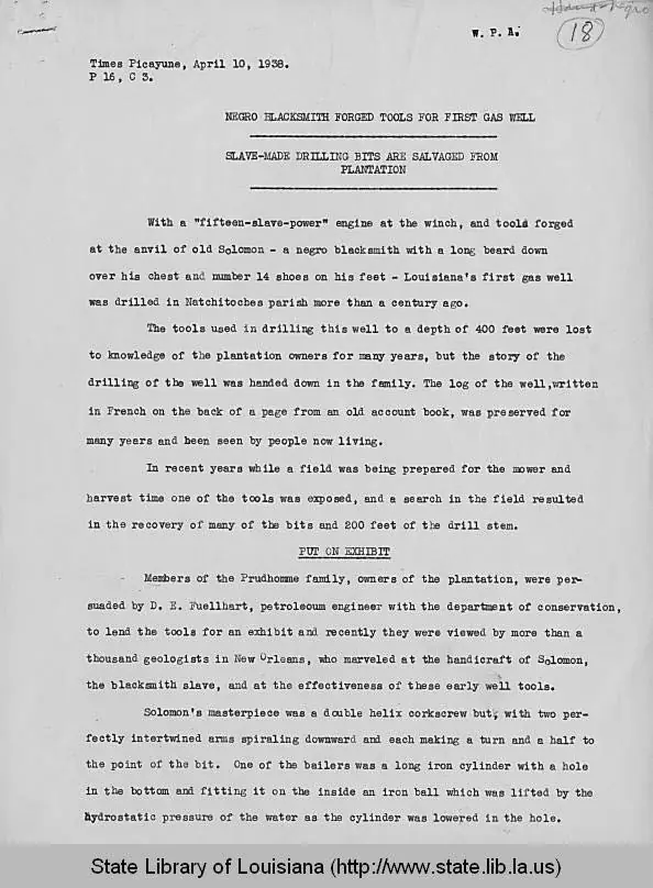 Photograph from the Facebook post “From The New Orleans Times Picayune, 1938, comes this very interesting article : Negro…”