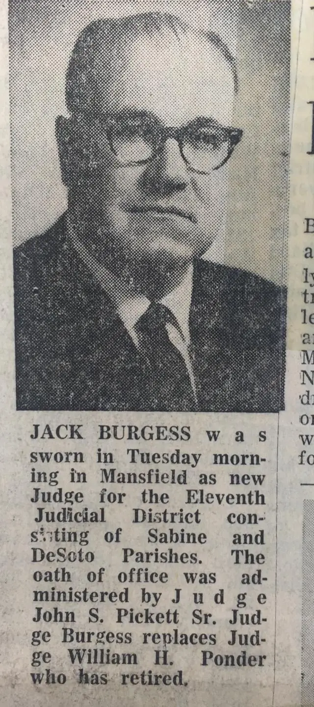 Photograph from the Facebook post “Jack Burgess of Mansfield, sworn in as District Judge for Sabine and DeSoto parishes in…”